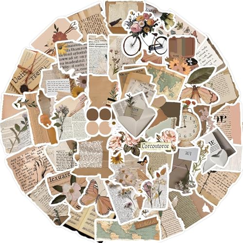 Image of Vintage Stickers for Journaling Water Bottles Luggage Phone, 50PCS Retro Boho Aesthetic Sticker for Teens Adults Vinyl Waterproof (Fragment Sticker)