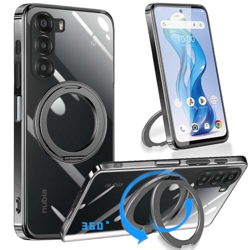 ZTE Nubia S 5G A403ZT �p�� �P�[�X �N���A �����O�y360°��]�X�^���h�E�c�����Ή��z�c�����p�x �J�o�[ �X�}�z�P�[�X ���� TPU �ϏՌ� �X�^���h�@�\�t�� �}�O�l�b�g �����{�^�� �ČRMIL�K�i �ԍڃz���_�[(�u���b�N)