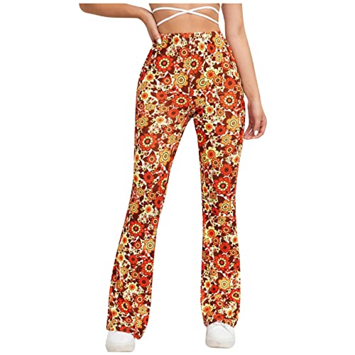 EMATOP Hose Damen Boho Strandhose Hippie Blumen Schlaghose Weites Bein Palazzo Sommerhose Elegant High Waist Bootcut Freizeithose Schön Blumen Druck Caprihose Elastische Taille Yogahose Cover