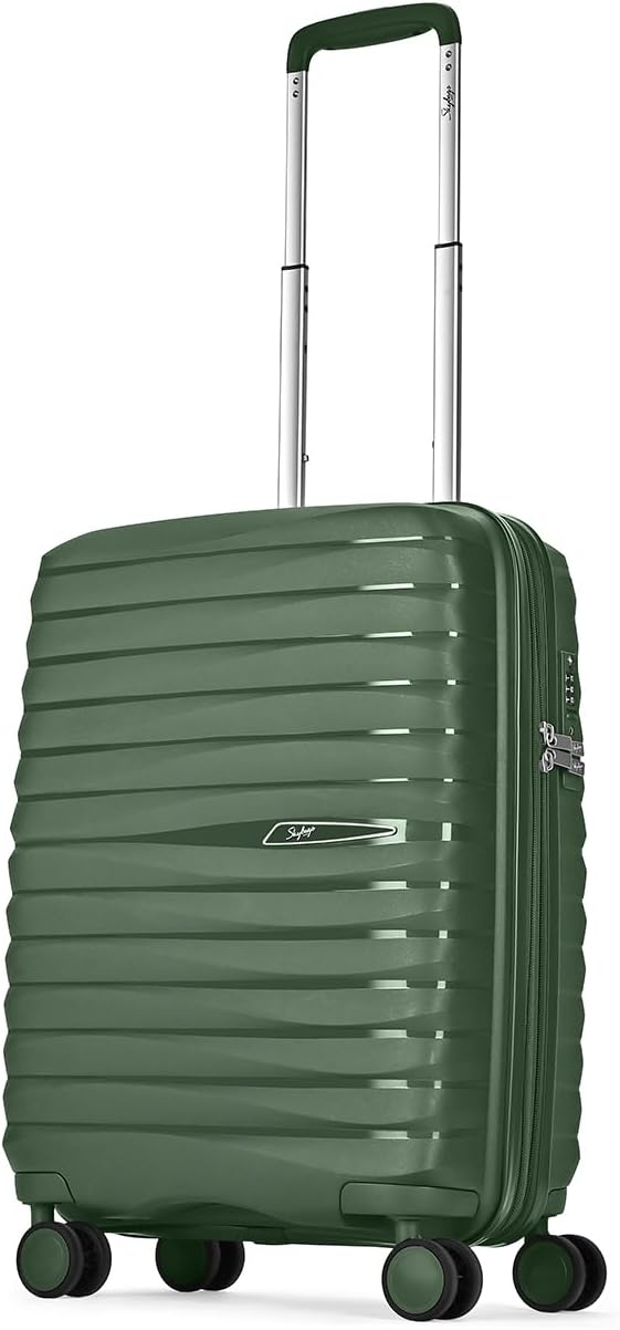 Skybags Float Max 55 Cms Small Cabin Polypropylene Hardshell Sided Luggage/Suitcase/Inline Expandable Trolley Bag- Green