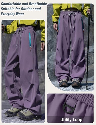 Image of FEOYA Waterproof Pants Women Light Rain Pants Parachute Drawstring Cuffs