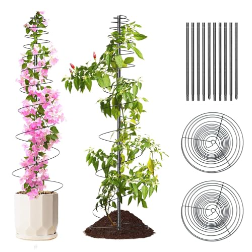 2 Pack Spiral Metal Garden Trellis for Climbing Plants Outdoor - 72' Large Heavy Duty Plant Support Tower with Center Pole, for Outdoor Garden, Raised Bed,Backyard,Container Gardening