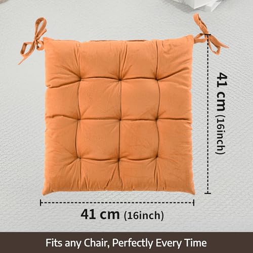 Image of Kuber Industries 6 Pcs Heavy Velvet 16 Inch Chair Pad Cushion with Drawstrings for Dining, Office & Home | Soft Seat Pad | Support for Long Sitting | Golden