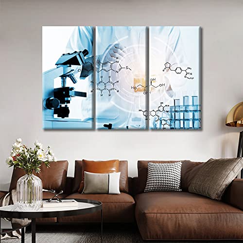 Image of Canvas Wall Art Clinical Laboratory Wall Decor for Living Room 3 Pieces Medical Artwork Wall Decor for Bedroom Giclee Wooden Framed Gallery-Wrapped Ready to Hang, 60 inch Wx40 H