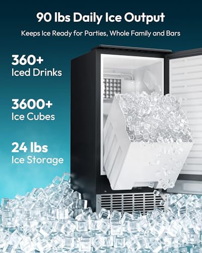 Image of EUHOMY Under Counter Ice Maker with Drain Pump, 100 lbs /Day Ice Machine, Auto-Cleaning & 24H Timer, Stainless Steel Commercial Ice Maker with 24 lbs Storage for Home /Bar /Cafe /Restaurant
