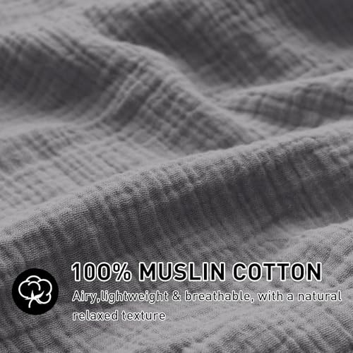 Image of EMME Muslin Cotton Duvet Cover Set Queen Size Linen Like Soft Breathable Lightweight Summer Comforter Cover Set with Zipper Closure (Dark Grey, Queen, 90 inchx90 inch)