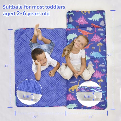 image for PLYFOU Toddler Nap Mat with Pillow and Blanket, Extra Large Rolled Nap