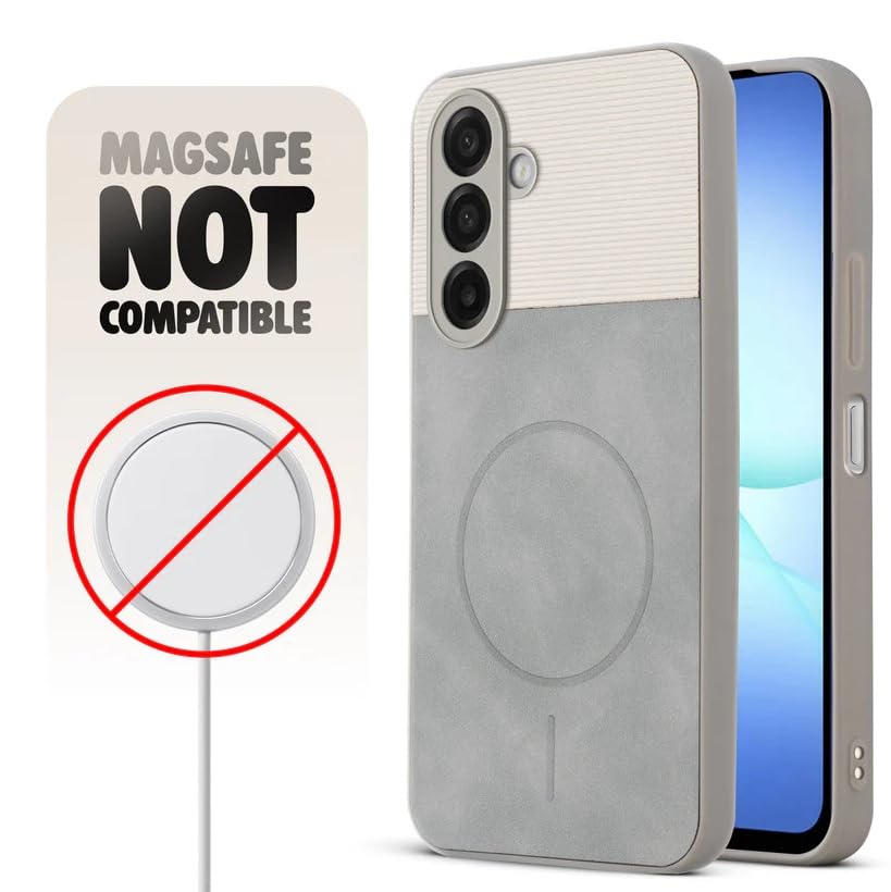 Image of Bintage CASE Mac Safe Design Hard Light Weight Back Case | Soft Border Camera Protect | Dual PU Leather Finish Back Cover Compatible for Samsung Galaxy M17 5G - White & Grey