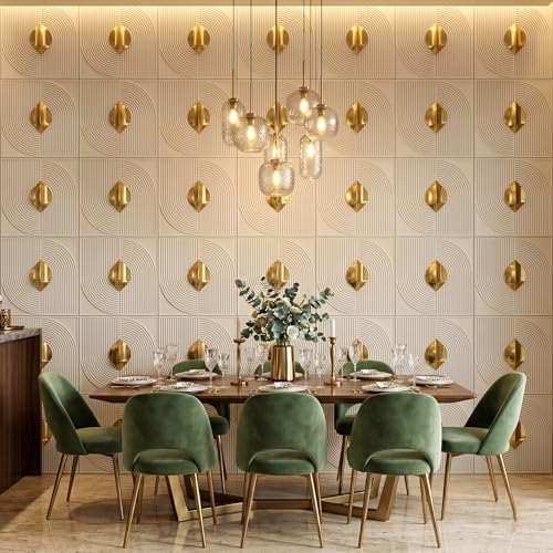 Image of Kayra Decor 3D PVC Wall Panels with Acrylic Finish for Bedroom & Living Room, Curve Line Design, White, 19.7 x 19.7 Inch, Pack of 40 (107.6 Sq Ft)