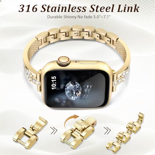 Image of VISOOM Bracelet Compatible for Series 11 /10 /9 /8 /se Apple Watch Band 46 /45 /44 /42 /41 /40 /38mm Series 7 /SE Women Dressy Luxury Wristband Jewelry Metal Watch Strap for iWatch Series 6 /5 /4 /3 /2 /1