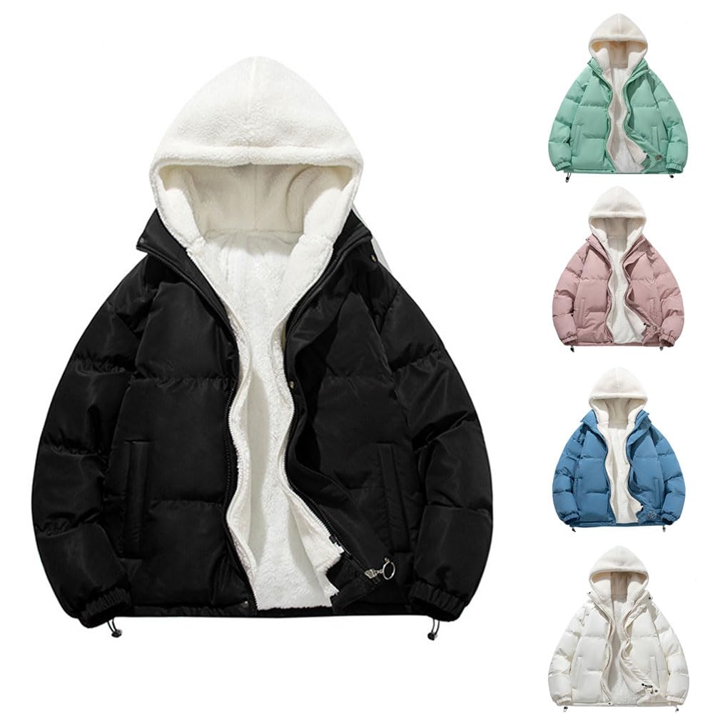 Onsoyours Wintermantel Damen Kurze Winterjacke Parka Warm Fleece Gefütterter Winter Mantel Jacke Outdoorjacke Steppjacke Steppmantel für Winter mit Kapuze