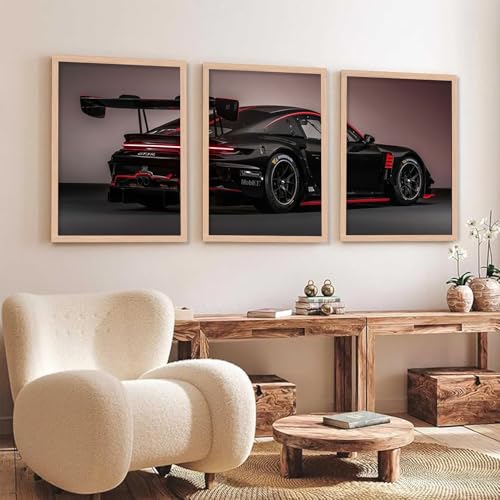 Image of TASVEE Car wall posters | set of 3 wall frames | posters for wall | Wall Decoration for Bedroom, Living Room & Office | Best Gift for Boys & Car Lovers (A2, LARGE 13X17, Framed)