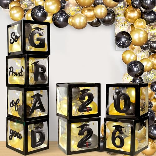 Image of 2026 Graduation Balloon Boxes Decorations, 4pcs Graduation Blocks with 32pcs Balloons inchGARD inch inch2026 inch Letters, So Pround of You Decorations for Class of 2026 Party Supplies for College, High School