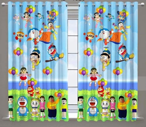 Image of KALIYO Kids Cartoon Printed Light Filtering Curtain | Pack of 1 Door and Window Curtain | Fun Character Theme Polyester Curtain (7 Feet)