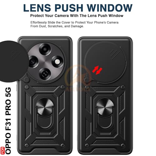 Image of Armor Bumper Back Cover Case for Oppo F31 Pro 5G Rotating Camera Cover, Ring Holder & Kickstand | Heavy Duty & 360 Degree Protection Oppo F31 Pro 5G Back Cover (Black)