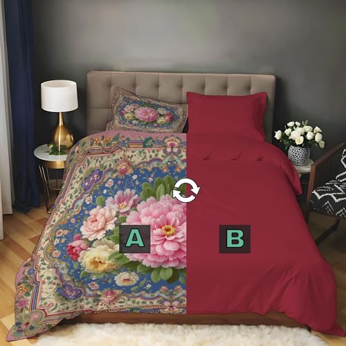 Housse de couette 220x240cm réversible avec imprimé fleurs vintage