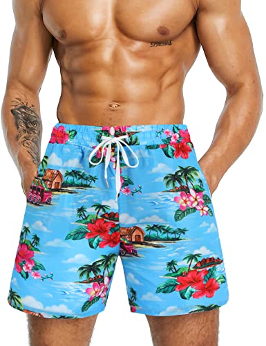 Daupanzees Men Swim Trunks Drawstring Board Shorts Elastic Waist Beach Shorts with Pockets