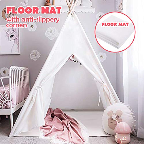 Peradix Tiendas de campaña para niños,Tipi Infantil con Alfombra Accesorios Grande De Juego Interior y Exterior Tipi Indio para niños Tienda Campaña Infantil Juguetes Niños con empavesado (Blanco)