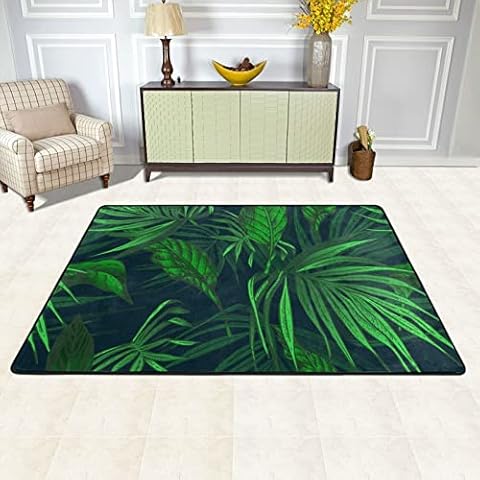 Sunzhenyu Non-Slip Soft Indoor Area Mat, Green Tropical Jungle Plant Area Rug 72"x48", Large Area Carpet for Living Room, Bedroom, Laundry Room Cover
