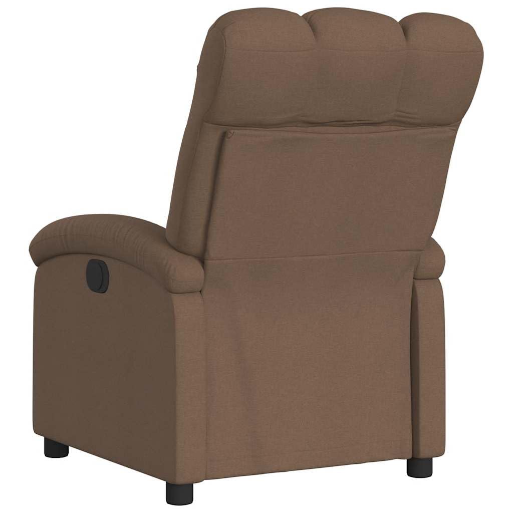 Fotel relaksacyjny, brązowy, z regulacją z ręczną funkcją leżenia, tapicerką, podłokietnikami, oparciem, drewnianą ramą metalową, ergonomiczny, do salonu, biura, czytania, oglądania telewizji