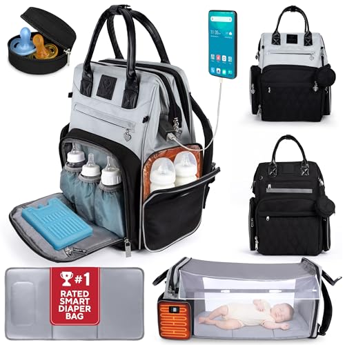 Image of Award-Winning Baby Diaper Bag Backpack with Changing Station –Large Multifunction Waterproof Diaper Bag, Warm Bottle Pockets, Travel Baby Organizer Mom & Dad, Newborn Baby Essentials, Newborn Gift