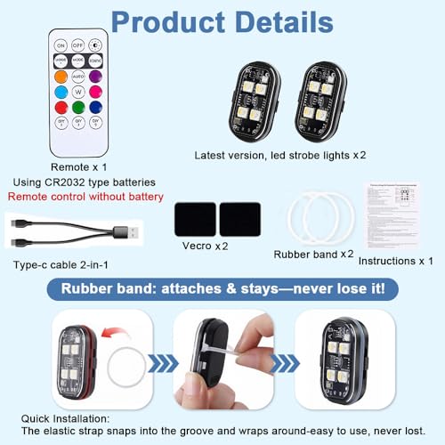 Image of STHIRA 2pcs Wireless LED Interior Lights for Car Rechargeable RGB 8 Colors 10 Modes with Remote Control for Vehicle and Motorcycle Decor