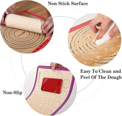 Foto von Lazymi 4 Stück Antihafte Backmatte Silikon mit Messung für Macaron/Kuchen/Brot/Pizza Matte. Backunterlage, Silikonmatte, Backpapier, Backfolie, Ausrollmatte, Teigmatte, Tischset, BPA Frei