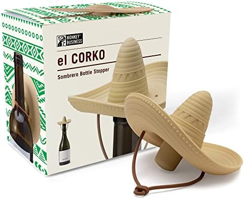 Silicone Wine Stopper/Fun Sombrero shaped cap seals bottle and keeps wine fresh/Cute Wine Accessories/Kitchen Gadgets/el Corko Bottle Stopper by Monkey Business