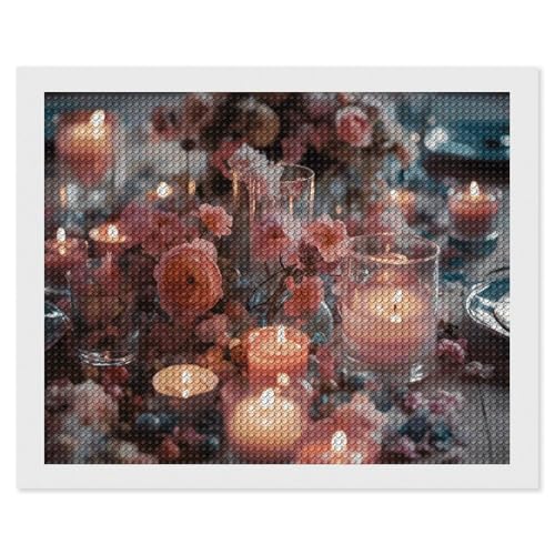 Peinture diamant fleurs et bougies pour créer une ambiance zen et décorer votre salon cocooning