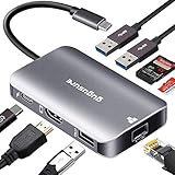 Gugusure USB C Hub, 8 in 1 Type C Hub with Ethernet Port, 4K USB C to HDMI, USB-C Power Delivery, 2 USB 3.0 Ports, 1 USB 2.0 Ports, SD/TF Card Reader, Portable for Mac Pro and Other Type C Product
