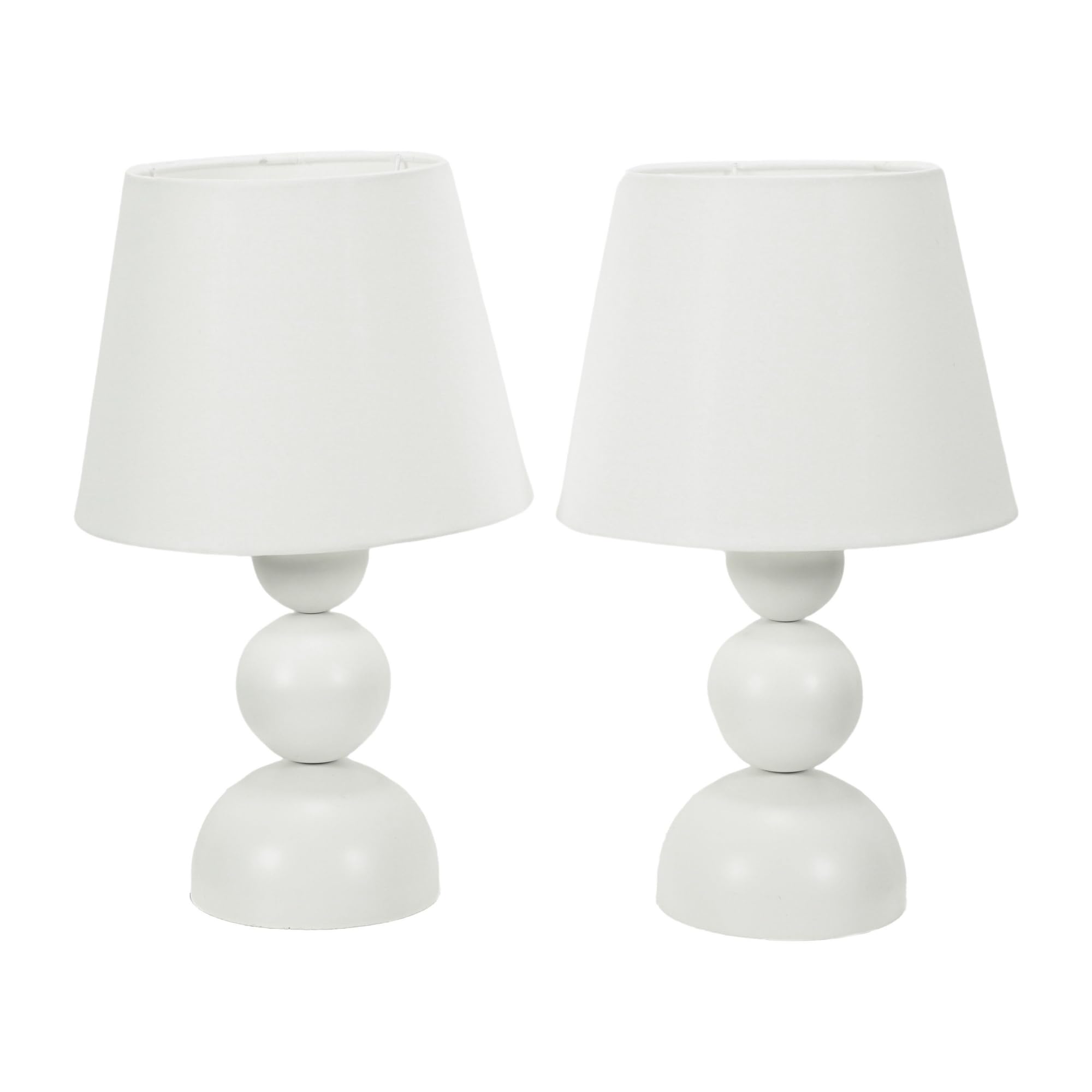 Valuelights Unisex Cream Winnie Pair Of Fabric Shade Stacked Touch Table Lamps W/ Led Bulbs