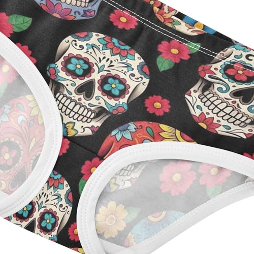 Toddler Underwear Floral 2t Cotton Cute Panties Girl Print Kids Briefs Undies Colorful Skulls Red Floral Black4