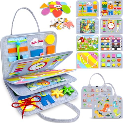 Image of Gojmzo Busy Board Montessori Toys for Toddler Boy Girl Birthday Gifts, Busy Book Sensory Toys for Toddlers, Learning Educational Toddler Travel Activities