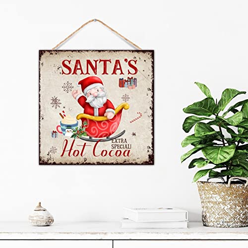 Décoration murale à suspendre Père Noël et chalet en bois antique