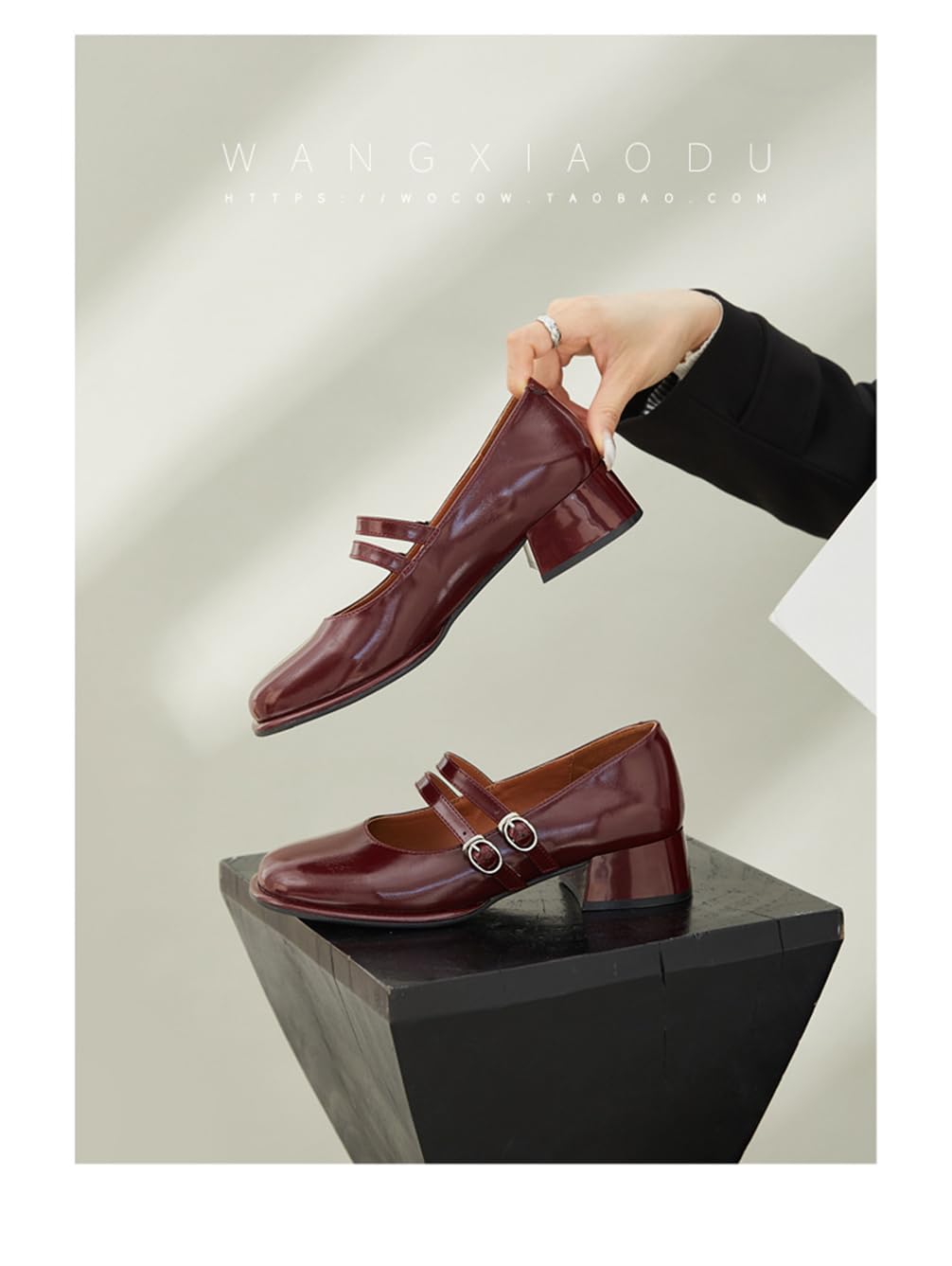 Mary Jane Zapatos Mujer Viento Colegio Retro Moda Cabeza Redonda una Palabra con un Tacón Grueso Tacón Medio Alto