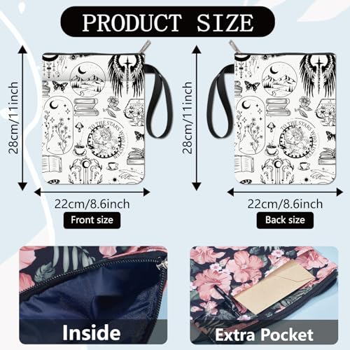 CRASPIRE Gothic Book Covers Moon Book Sleeve White Book Protector for Paperbacks Washable Fabric Cloth Book Cover with Zipper and Extra Sleeve Pocket for Book Lovers Classmate Gifts - Image 2
