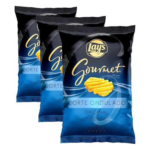 Lay's Gourmet Onduladas, Patatas fritas con sal, Producto de Aperitivo, bolsa individual, 150 gr (Paquete de 3)