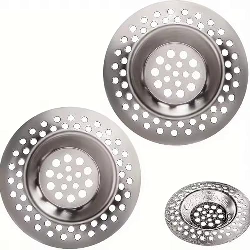 2 Filtros de Fregadero Cocina de Acero Inoxidable de 70 agujeros - Colador Atrapa Pelos para Desague de Baño, Lavabo o plato de Ducha - Filtro para drenaje Bañera, Sumidero Terraza o Rejilla de 7.2 CM