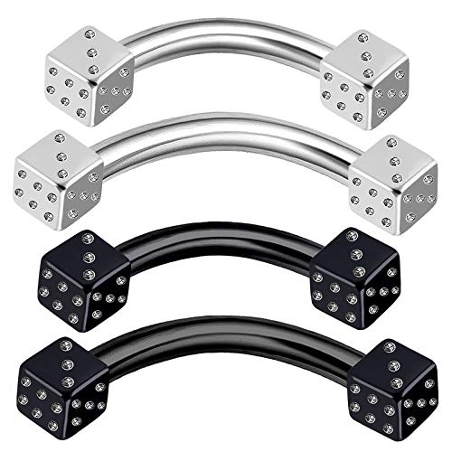 4Pcs Surgical Steel Black Anodized 16g 8mm 10mm Curved Barbell Piercing Jewelry Rook Tragus Daith Lip Eyebrow 3mm Dice M4196