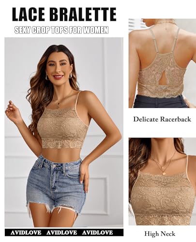 Image of Avidlove Lace Bralette for Women High Neck Camisoles Racerback Double-Layered Crop Top