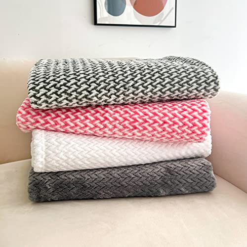 Newcosplay Super Soft Throw Blanket Premium Silky Flannel Fleece Leaves Pattern Lightweight Blanket All Season Use (White Pink, Throw(50"X60")) #TOP5
