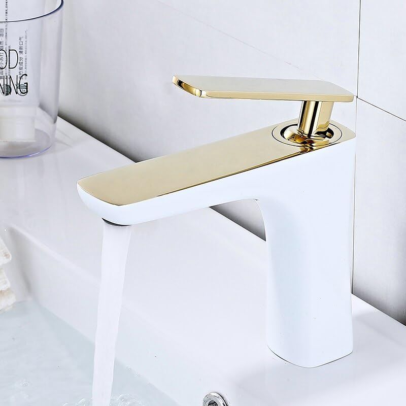 Grifo de lavabo monomando Mixe mezclador de agua fría y caliente para baño vintage blanco