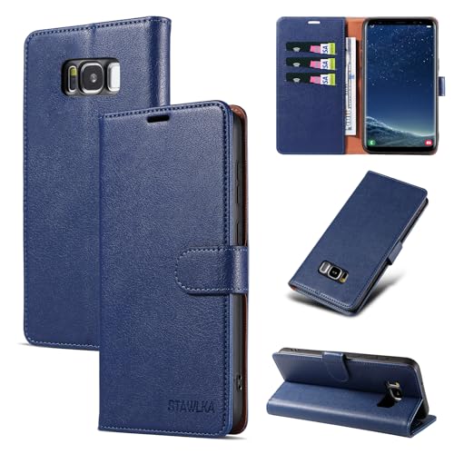 Image of STAWLKA Case for Samsung Galaxy S8 Plus, Premium PU Leather Flip Magnetic Buckle Wallet Case Kickstand Blocking RFID Shockproof Protective Phone Cover for Samsung Galaxy S8 Plus - Blue