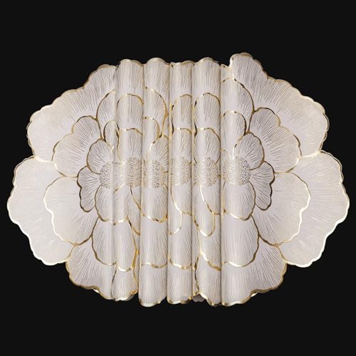 FAVE 12PCS Floral Round Placemats Gold Placemat Vinyl Placemats Set