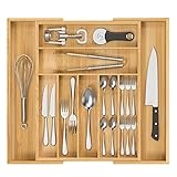 Chubangshou Silverware Drawer Organizer with Dividers, Premium Bamboo Utensil Organizer Expandable Silverware Tray for Drawer (Natural)