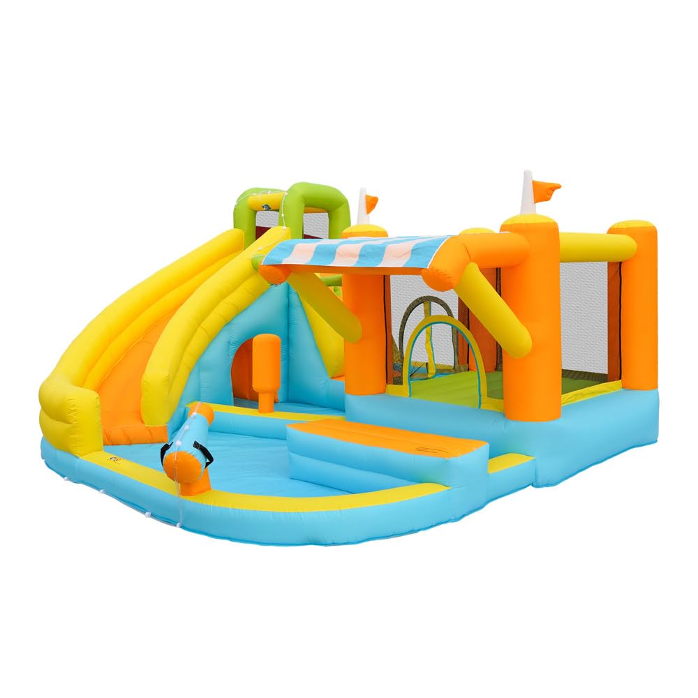 Castillo Hinchable con tobogán acuático y Piscina, Castillo Hinchable de Juegos acuáticos para Exteriores, Parque Infantil acuático con Ventilador, Juguete Hinchable Grande para niños (433x375x165cm)