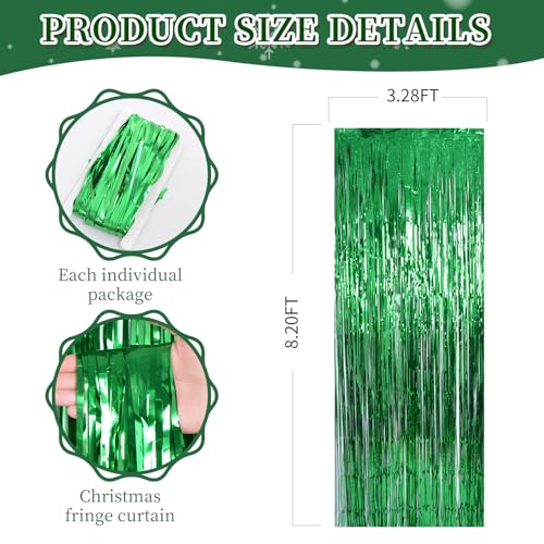 Image of Green Curtains Fringe Backdrop Streamers Party Decorations 2Pack 3.3 * 8.2FT Saint Patrick's Day Decorations Tinsel Backdrop Curtains Photo Booth Props for Birthday Party Decorations