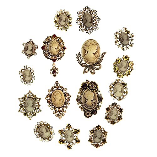 Ezing Vintage Princess Frame Crystal Cameo Brooches Pins Set for Women