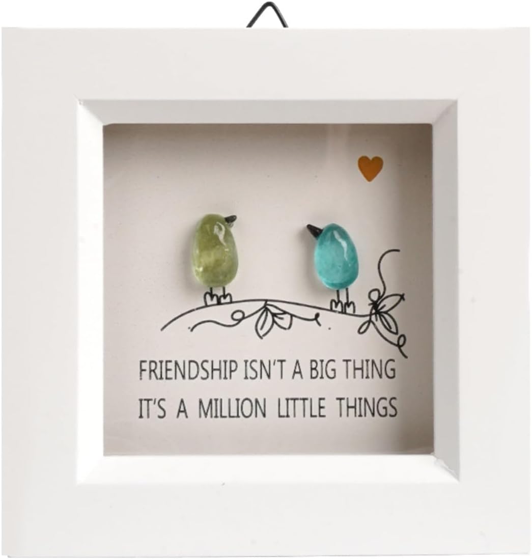 Handmade Sea Glass Rainbow Birds Wall Art - Driftwood Friendship Frame Gift for Best Friends, Coastal Decor
