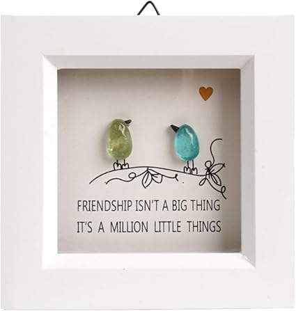 Comanro Friend Gift, Seaglass Art Rainbow Birds, Handmade Sea Glass Artwork, Driftwood Wall Art Decor, Mini Frame Decor Gift for Friends